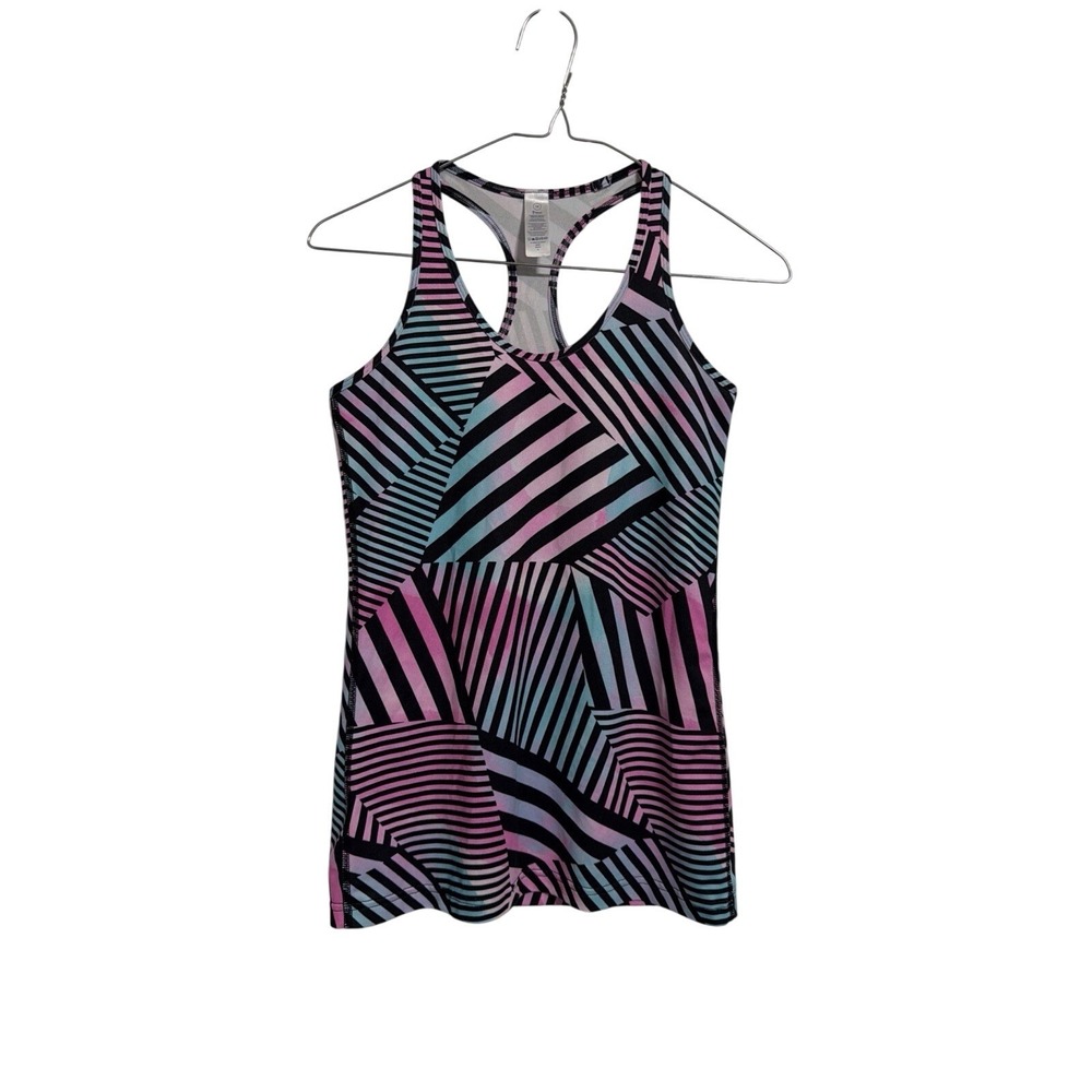 Ivivva Girls Size 14 Racerback Tank Top Pink Blue Black Geometric Striped Active - Picture 1 of 9